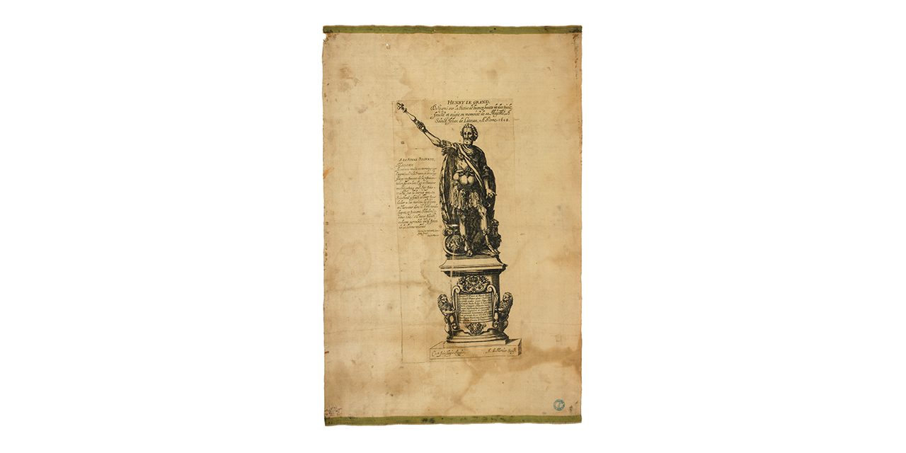 Jacques Lemercier, *Henri IV dessigné sur la statue de bronze de Saint-Jean-de-Latran*, France, 1610. © © musée des Tissus – Sylvain Pretto