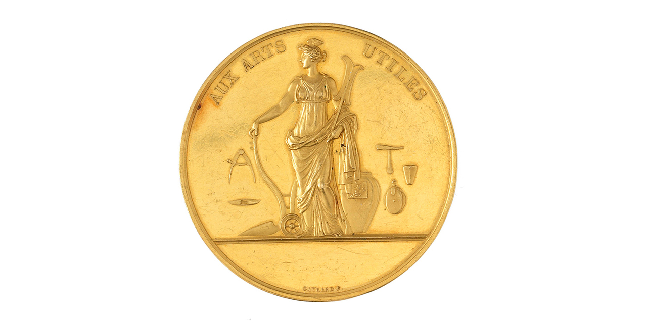 Raymond Gayrard, médaille d'or de l'Exposition des produits de l'industrie française de 1819 décernée à Joseph-Marie Jacquard, Paris, 1819. © © musée des Tissus – Pierre Verrier