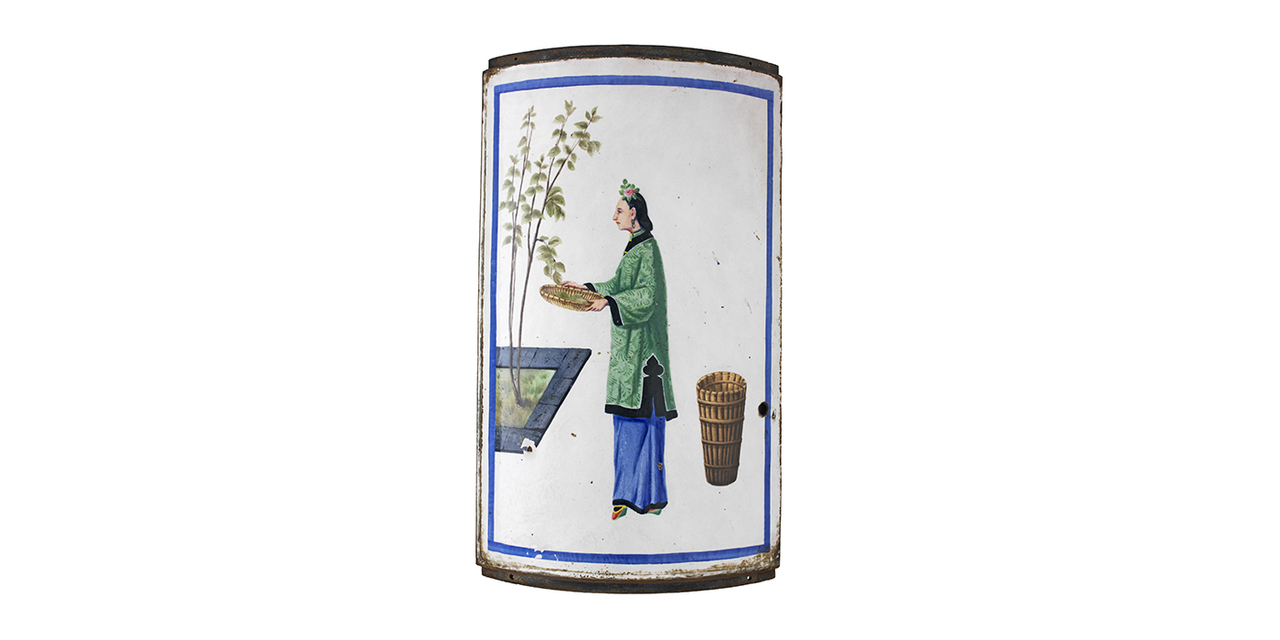 Antoine Vollon pour la maison Rogeat, Plaque de dessiccateur Talabot-Persoz-Rogeat / *Zhi sang* (cueillette des feuilles de mûrier), Lyon, 1910. © © musée des Tissus – Pierre Verrier