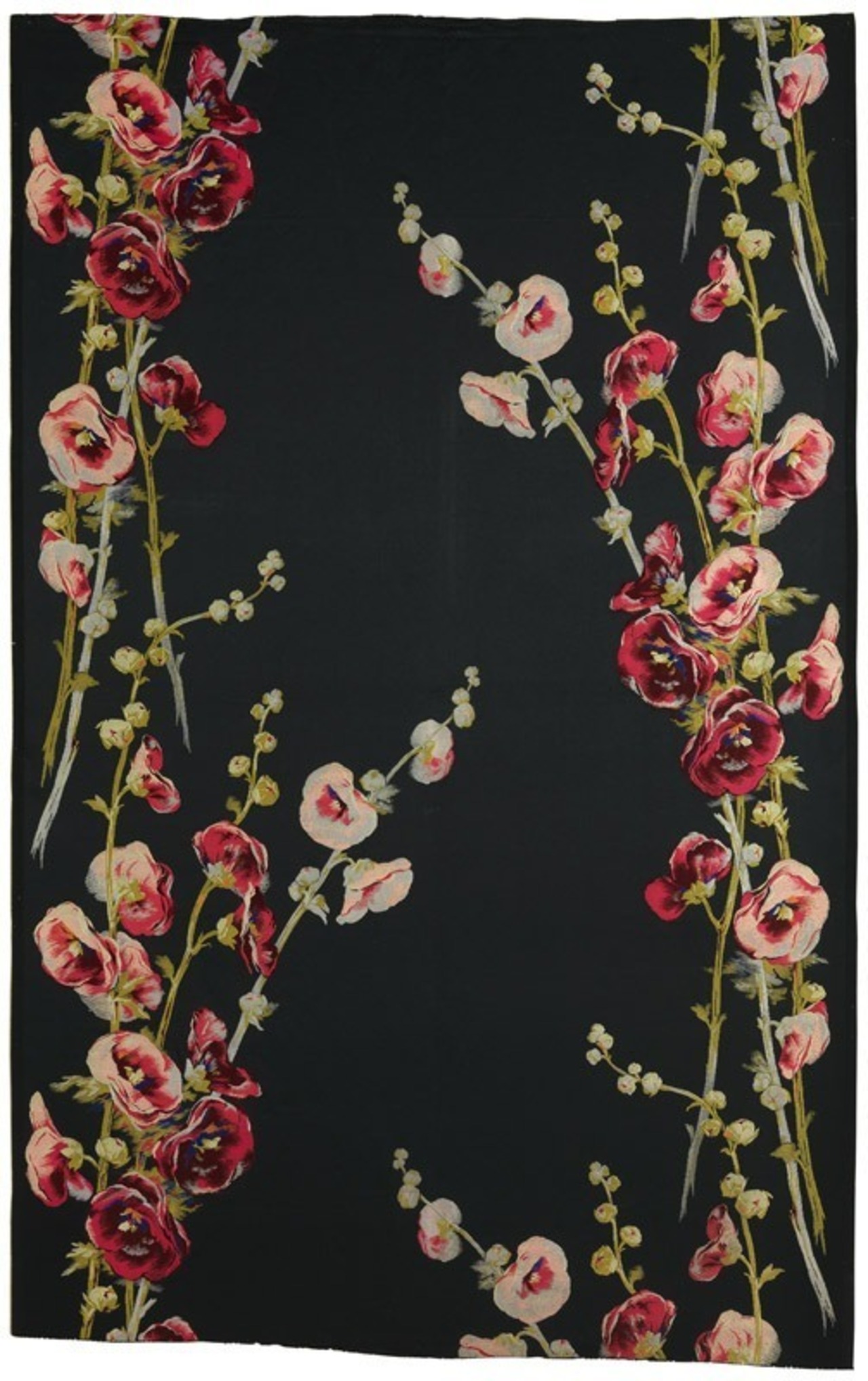 Maison Les Petits-Fils de C.-J. Bonnet et Cie (fabricant), d’après François Vernay, Atelier Rostain-Jacquemard (dessinateur), Roses trémières, Lyon, présenté à l'exposition universelle de Paris en 1900. © © Lyon, musée des Tissus - Sylvain Pretto 