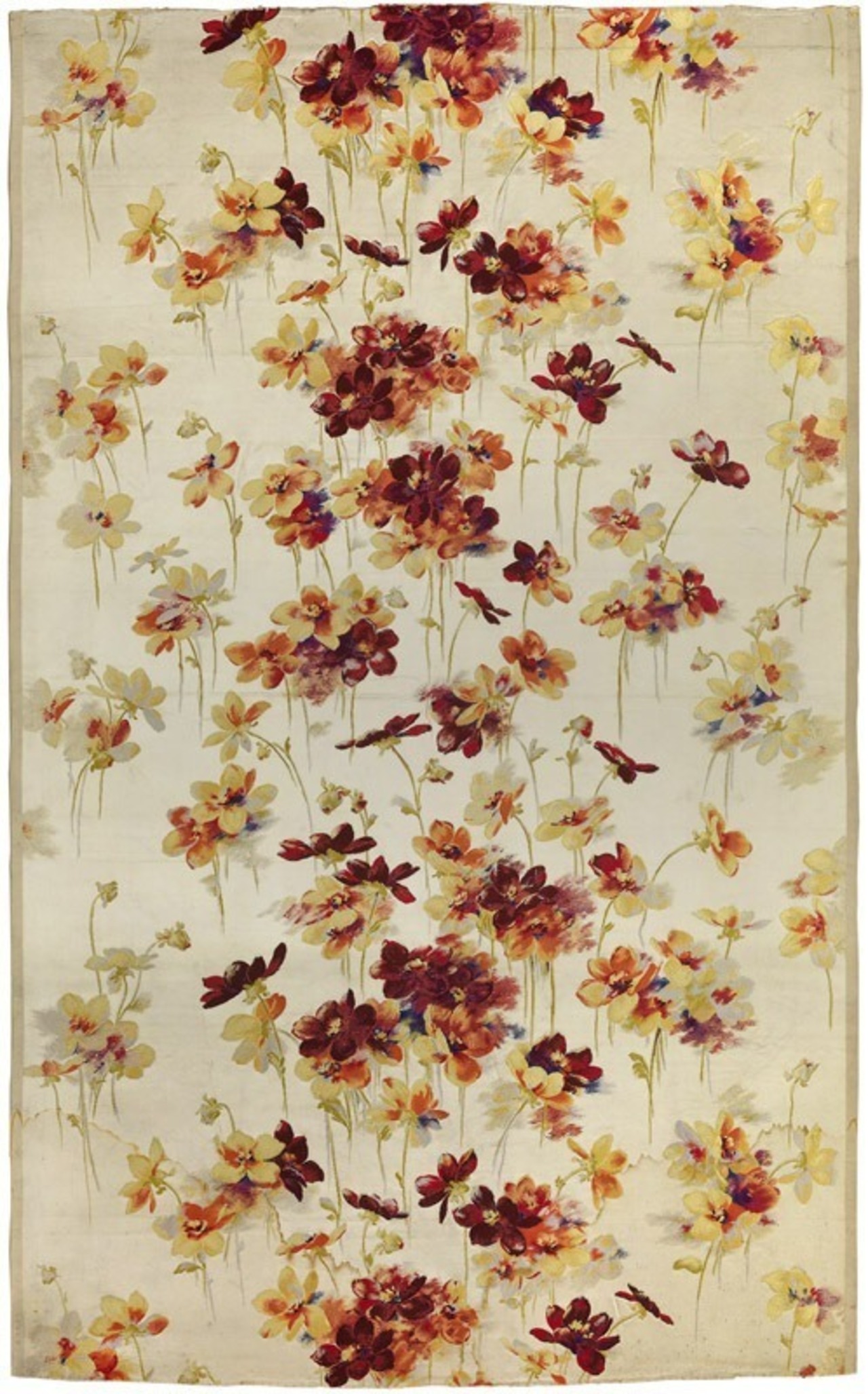 Maison Les Petits-Fils de C-J Bonnet et Cie (fabricant), François Vernay (dessinateur), Laize à décor de dahlias, Lyon, présenté à l'exposition universelle de Paris en 1900. © © Lyon, musée des Tissus - Sylvain Pretto 