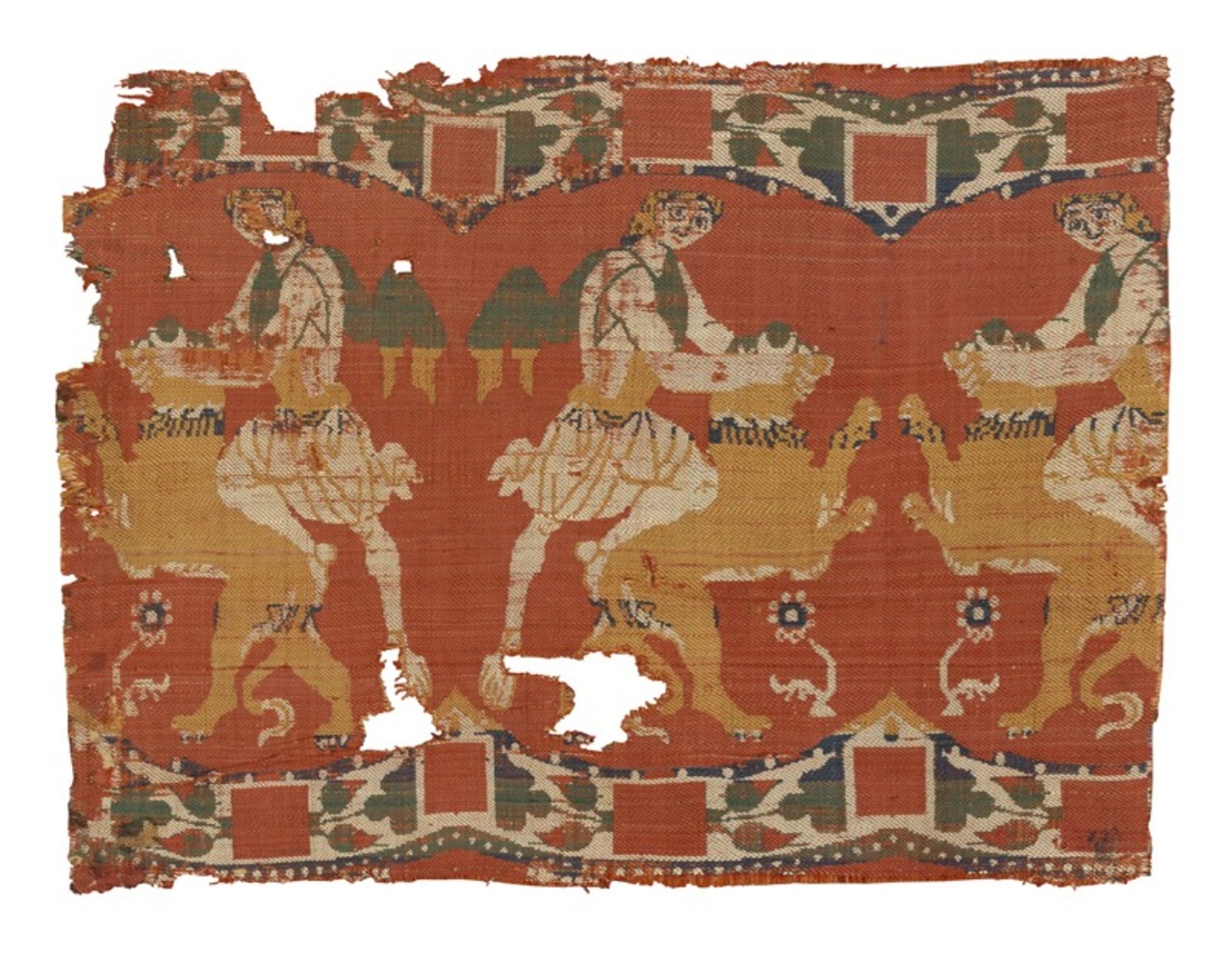 Soierie du lutteur au lion, Constantinople, fin du 8e – début 9e siècle. © © Lyon, musée des Tissus – Sylvain Pretto