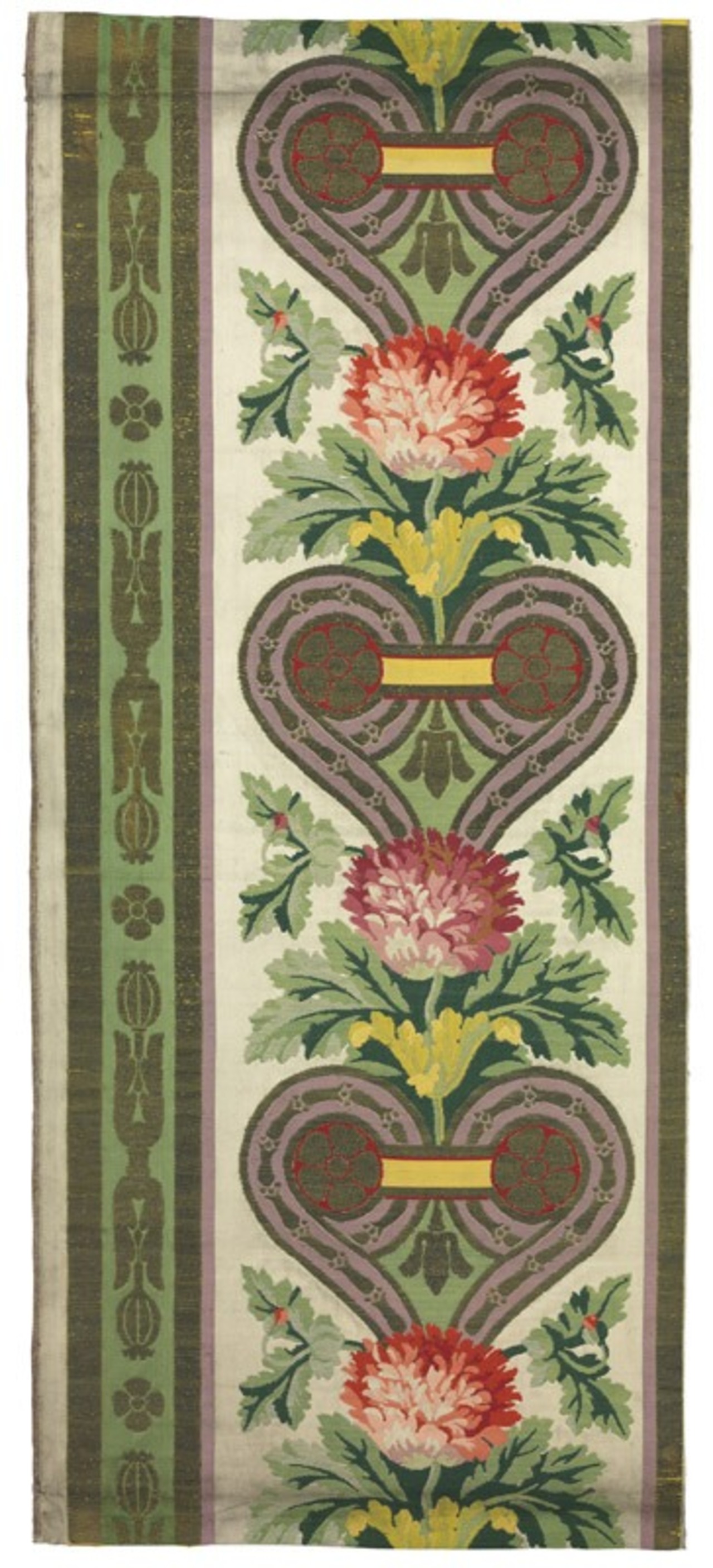 Maison Grand frères, Bordure en brocart or et blanc, broché soie nuée, et talon en brocart vert et or pour la Chambre à coucher de l'Empereur au Palais de Versailles, Lyon, commandé en 1811 et livré en 1813. MT 24813.2. Acquis de la Maison Tassinari et Chatel, 1889. © © Lyon, musée des Tissus et des Arts décoratifs — Pierre Verrier