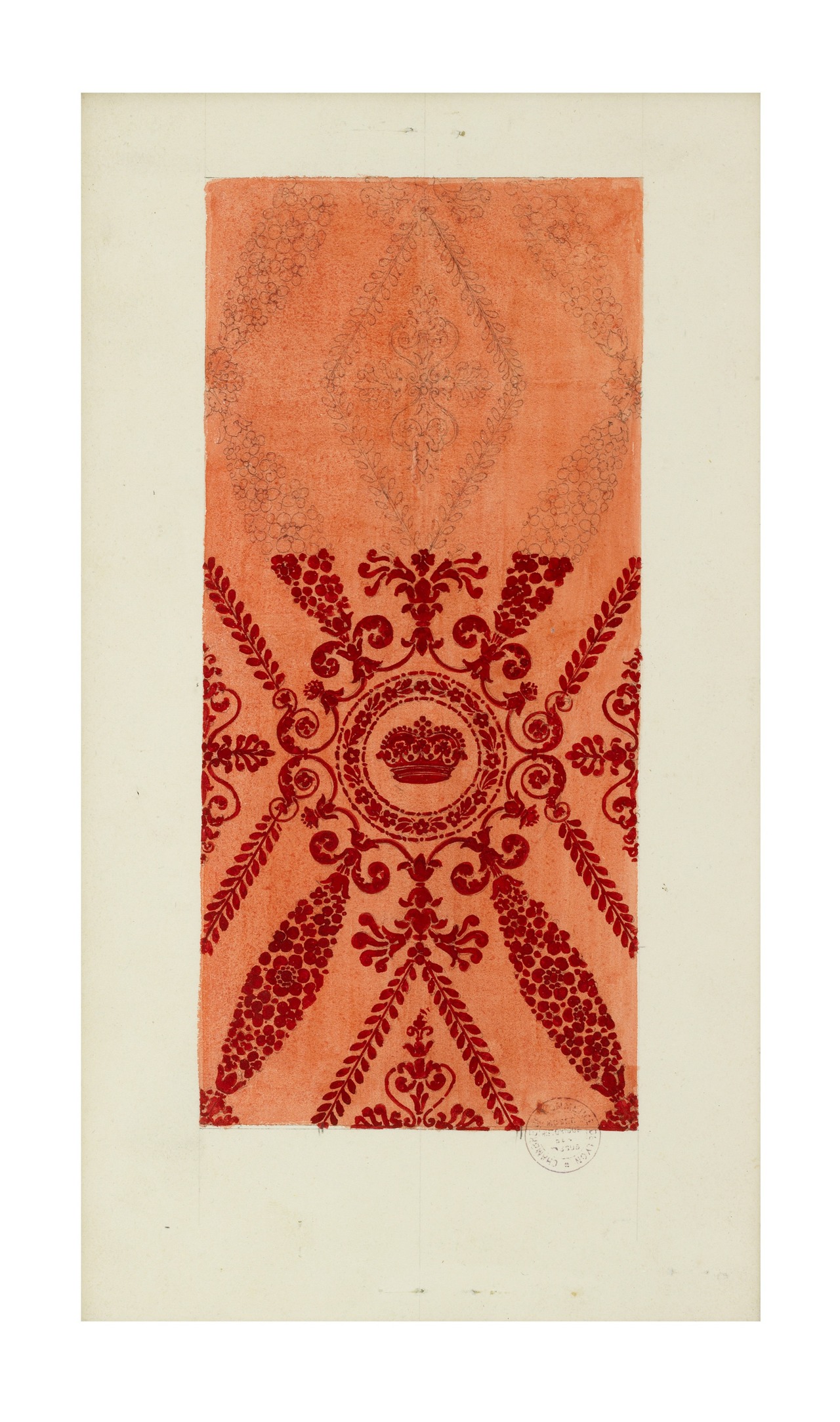 Jean-François Bony, Maison Grand frères, Projet de tenture pour le meuble du Grand Salon de l'Impératrice au Palais de Versailles, Lyon, 1811. MT 40473. Mode d'acquisition inconnu, 1982.  © © Lyon, musée des Tissus et des Arts décoratifs — Sylvain Pretto