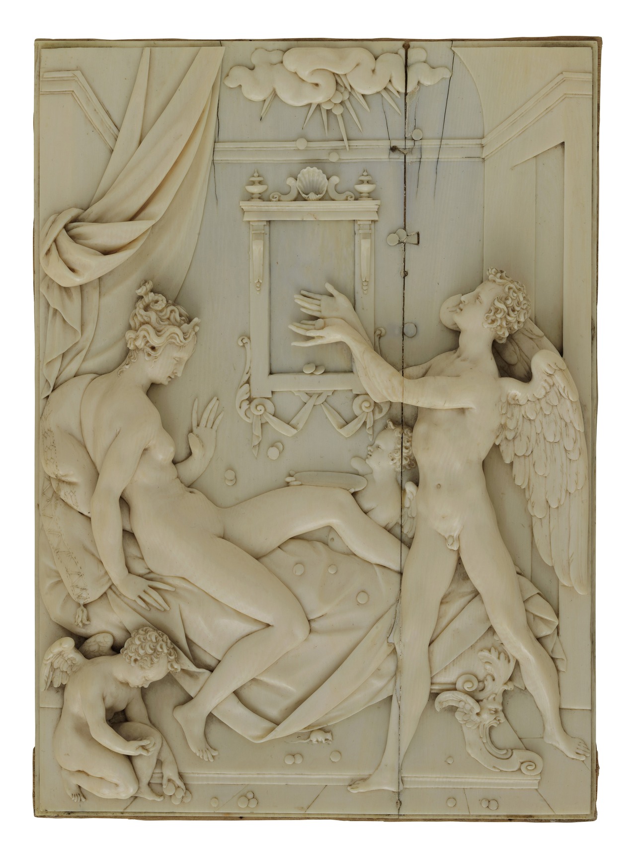 Nikolaus Pfaff (Nuremberg ? vers 1556-Prague vers 1612), Plaque, Danaé et Jupiter Prague, vers 1601-1607 MAD 1144. Don de Thérèse Baboin, en souvenir de son mari Émile Baboin, 1931 © © Lyon, musée des Tissus et des Arts décoratifs — Sylvain Pretto 