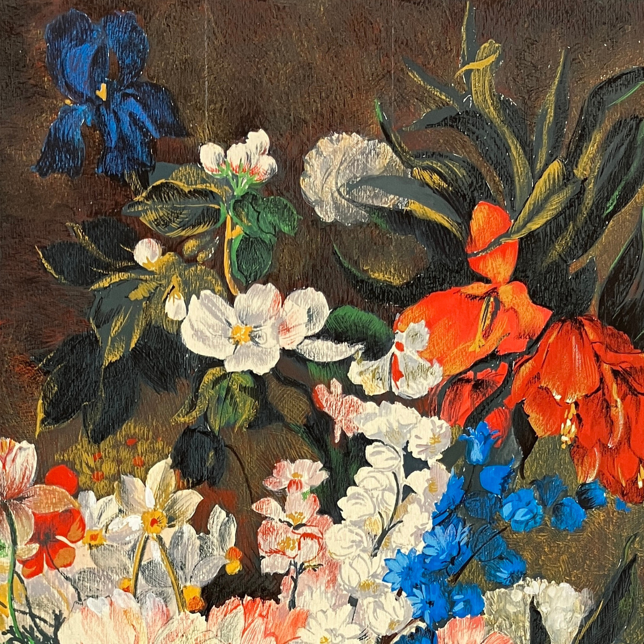 Dessin de fabrique - D’après Bouquet impérial de Jan van Os, Lucien Gaillard (dessinateur-metteur en carte), Maison Bianchini Férier (fabricant), Lyon, entre 1958 et 1976. MT 2024.5-6-7. Don de Lucien Gaillard, en mémoire d'Augusta Igolen, 2024. © © Lyon, musée des Tissus et Arts décoratifs – D.R. 