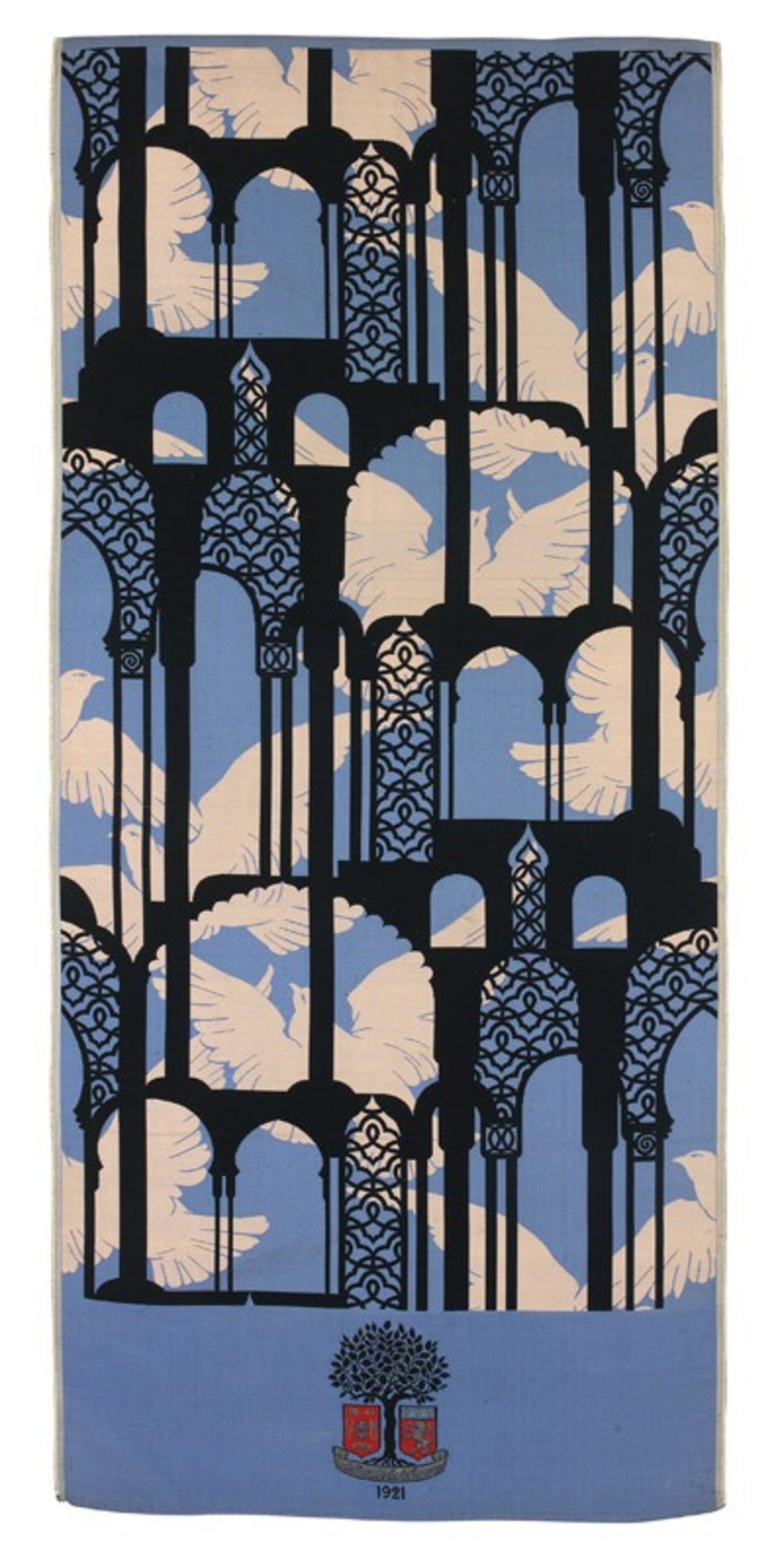 Michel Dubost (dessinateur), École Municipale de Tissage de Lyon (fabricant), L'Alhambra aux colombes, Lyon, 1921 © © Lyon, musée des Tissus et des Arts décoratifs — Sylvain Pretto